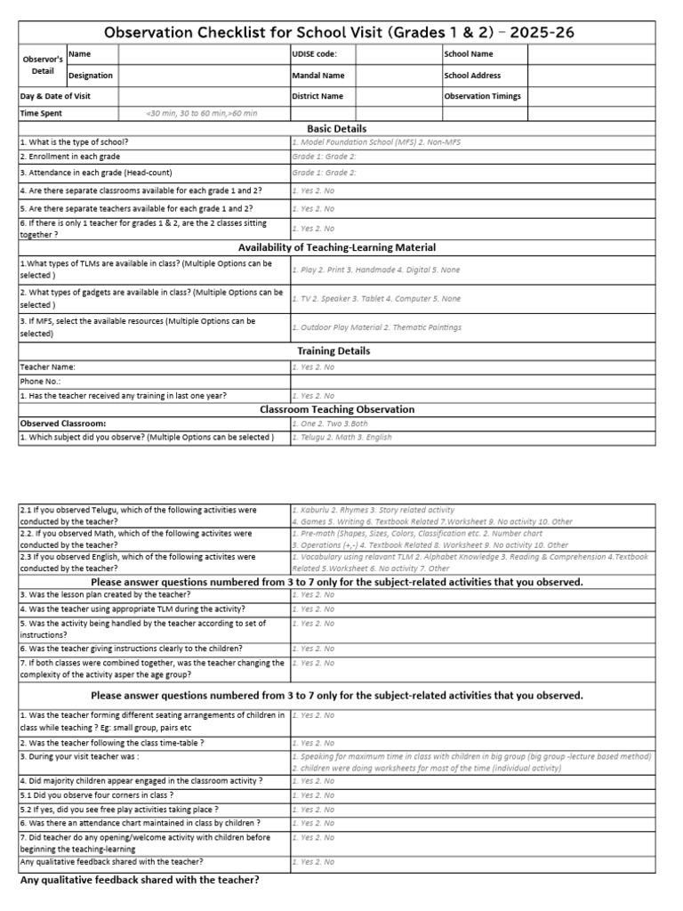 Classroom Observation Report Template | PDF | Teachers | Learning