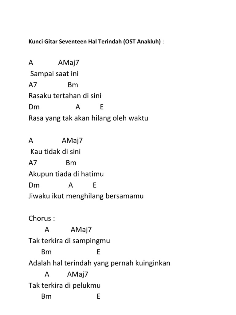 Kunci Gitar Seventeen Hal Terindah