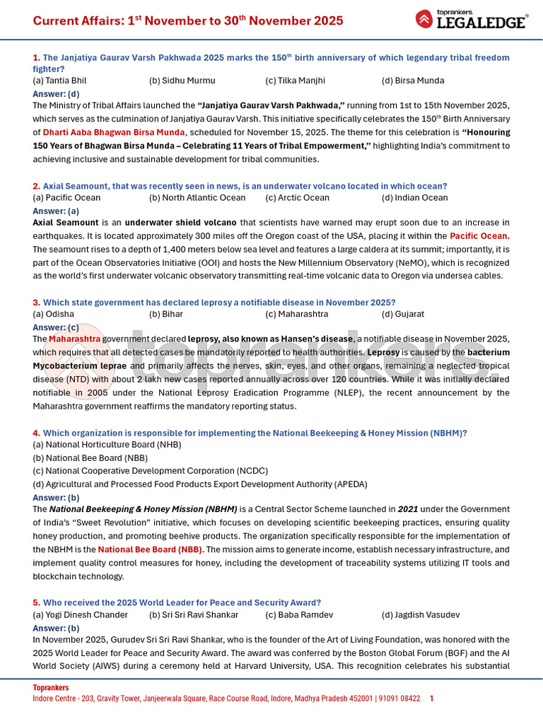November 2025 Current Affairs Summary | PDF | Nuclear Weapons Testing ...