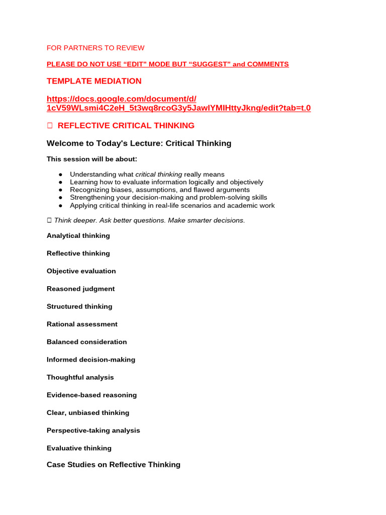 Reflective Critical Thinking Guide | PDF | Thought | Critical Thinking