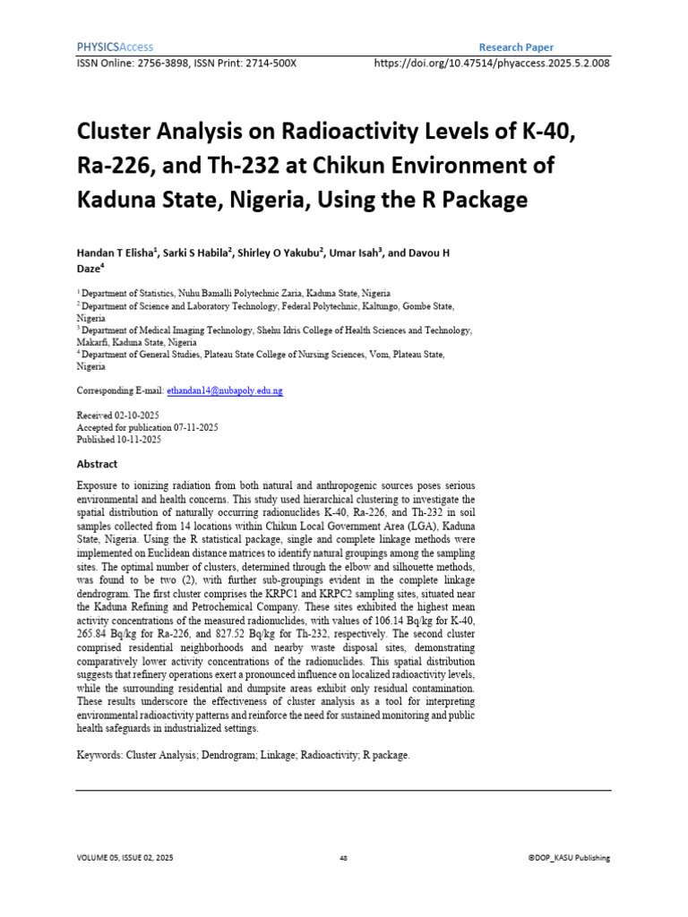 Cluster Analysis of Radioactivity in Kaduna | PDF | Cluster Analysis ...