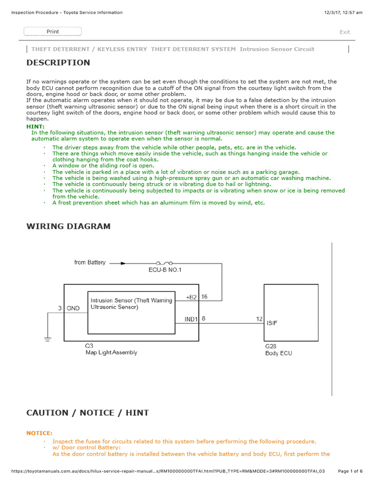 Toyota Intrusion Sensor Inspection Guide | PDF | Electronics ...