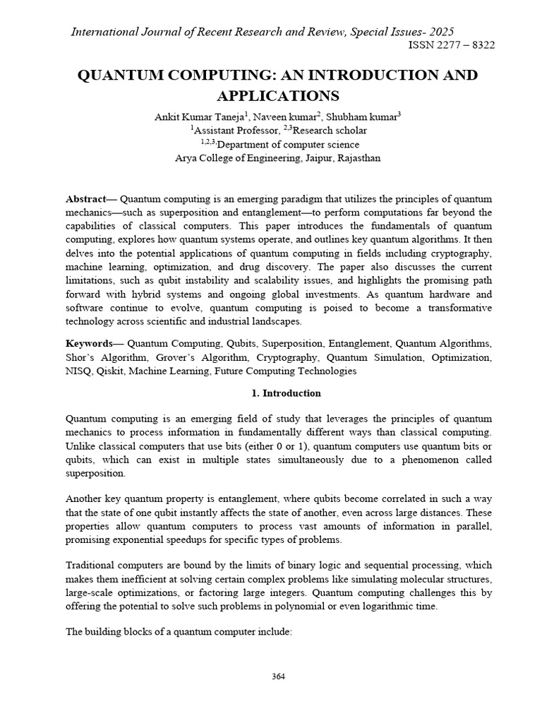 Introduction to Quantum Computing and Applications | PDF | Quantum ...