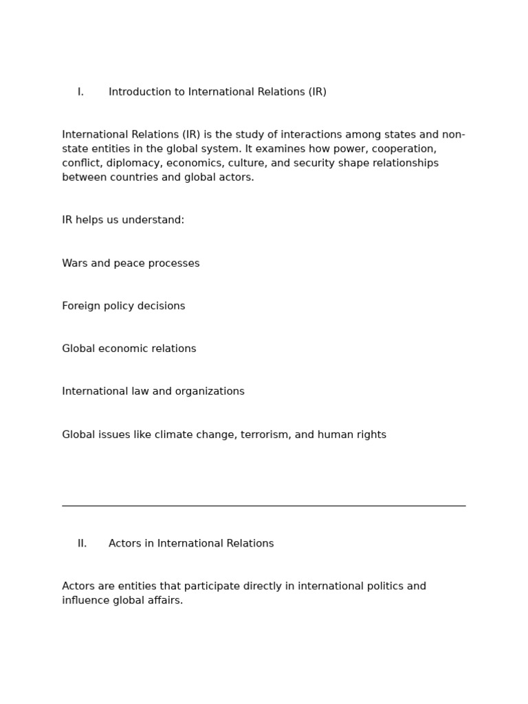 Introduction to International Relations Overview | PDF | International ...