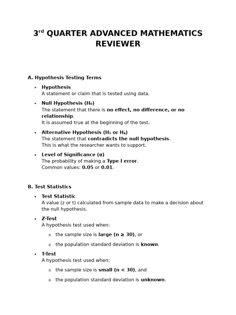 Advanced Mathematics Hypothesis Testing Guide | PDF | Probability And ...