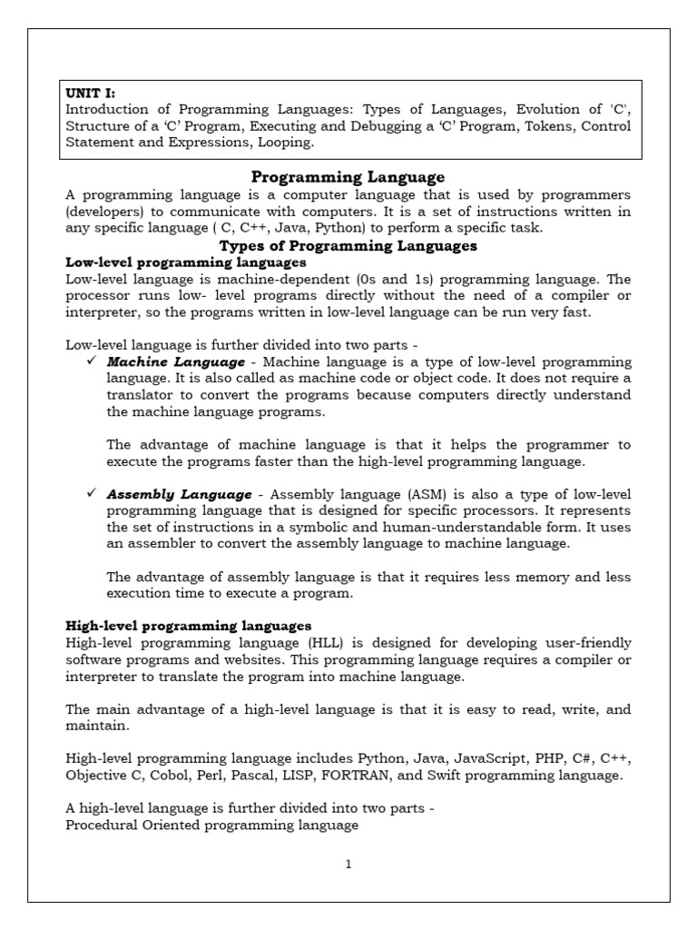 Introduction to Programming Languages | PDF | Object Oriented ...