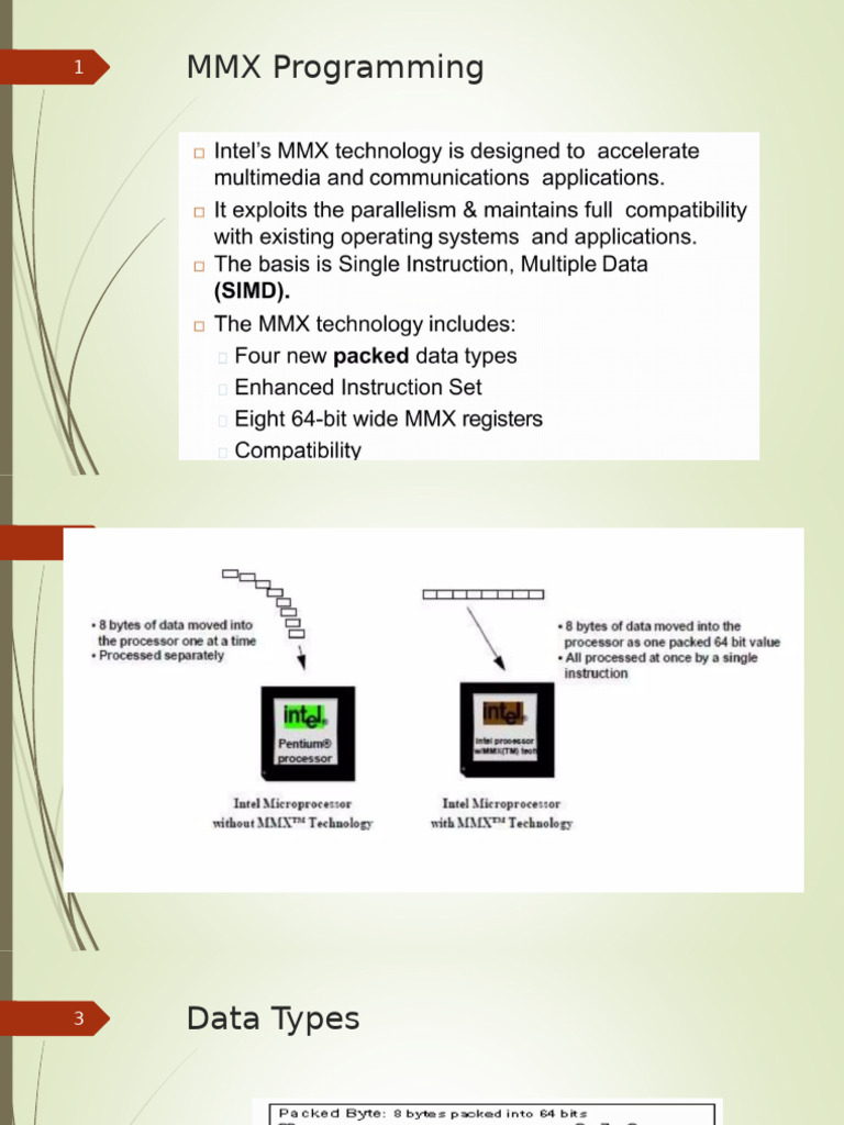 MMX Programming: Data Types & Instructions | PDF | Integer (Computer ...