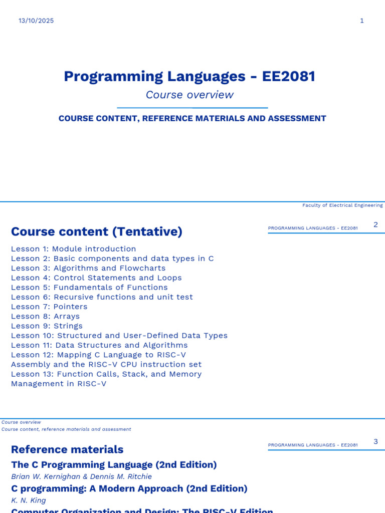 C Programming Course Overview EE2081 | PDF | Computer Programming | C ...
