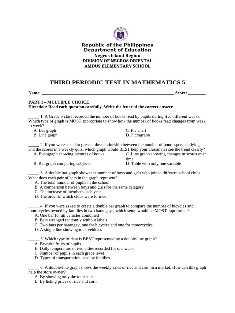 Grade 5 Math Periodic Test Guide | PDF | Multiplication | Numbers