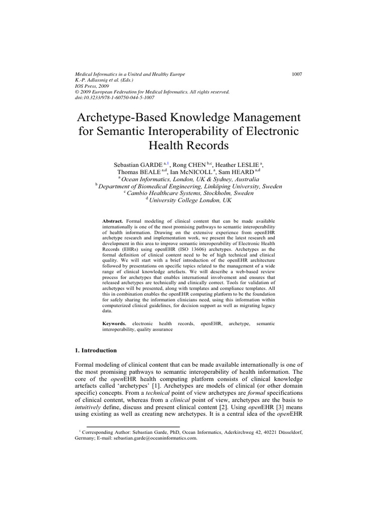 Archetype Management for EHR Interoperability | PDF | Health ...