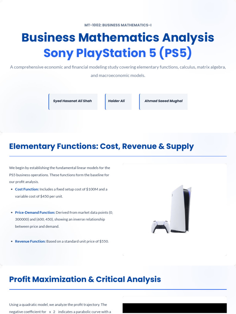 Business Mathematics for PS5 Analysis | PDF | Demand | Price Elasticity ...