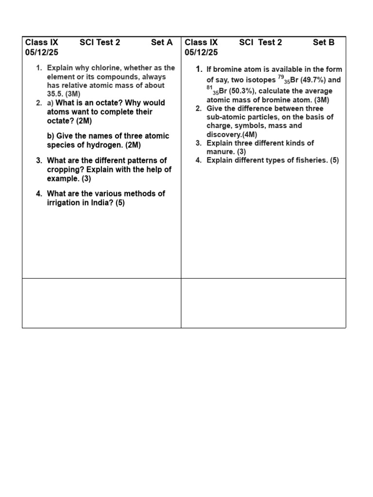 Class IX Science Test Questions | PDF