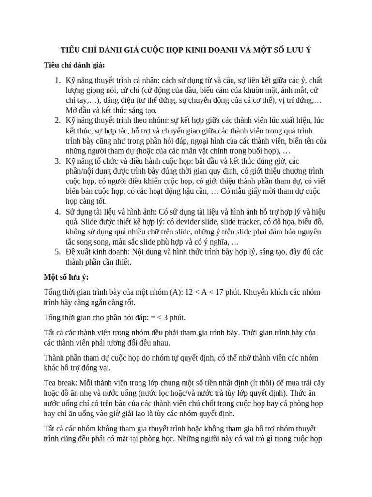 Tiêu Chí Đánh Giá Cuộc Họp Kinh Doanh Và Một Số Lưu ý | PDF
