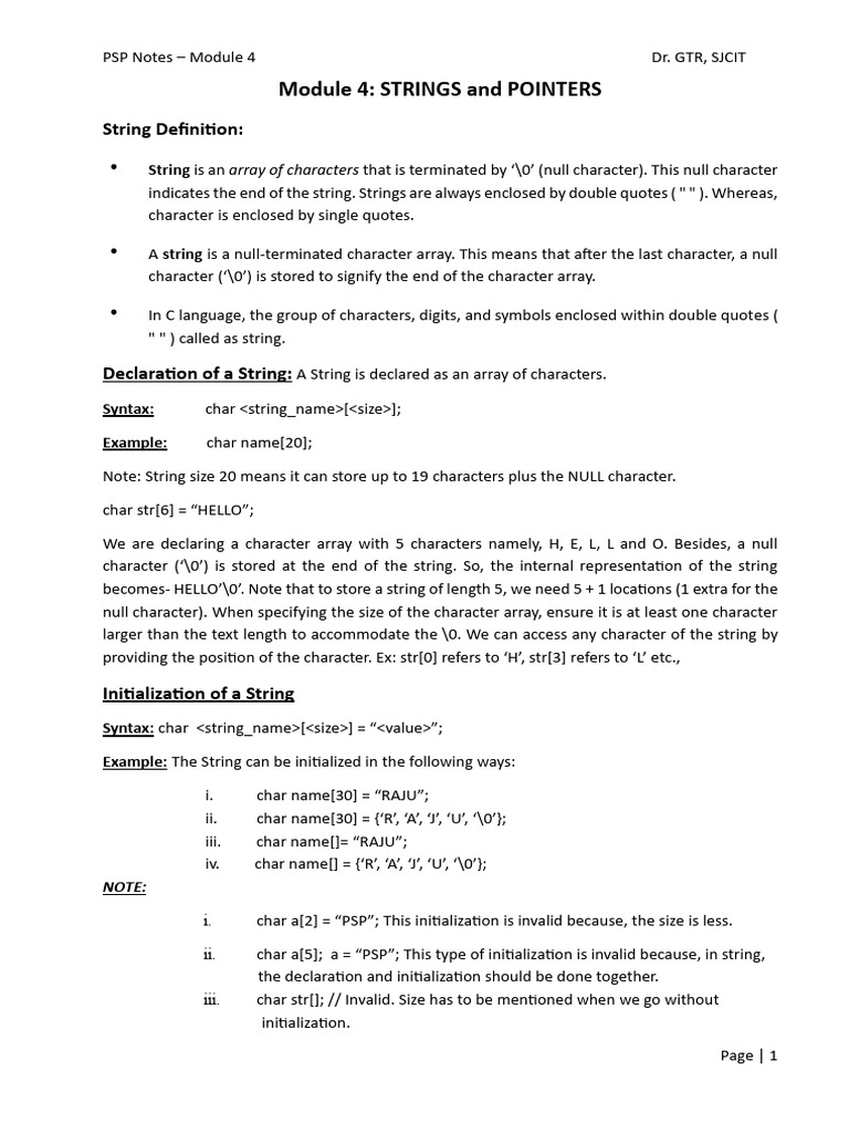 C Strings and Pointers Overview | PDF | Pointer (Computer Programming ...