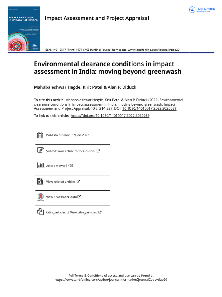 Environmental Clearance in Indian EIAs | PDF | Environmental Impact ...
