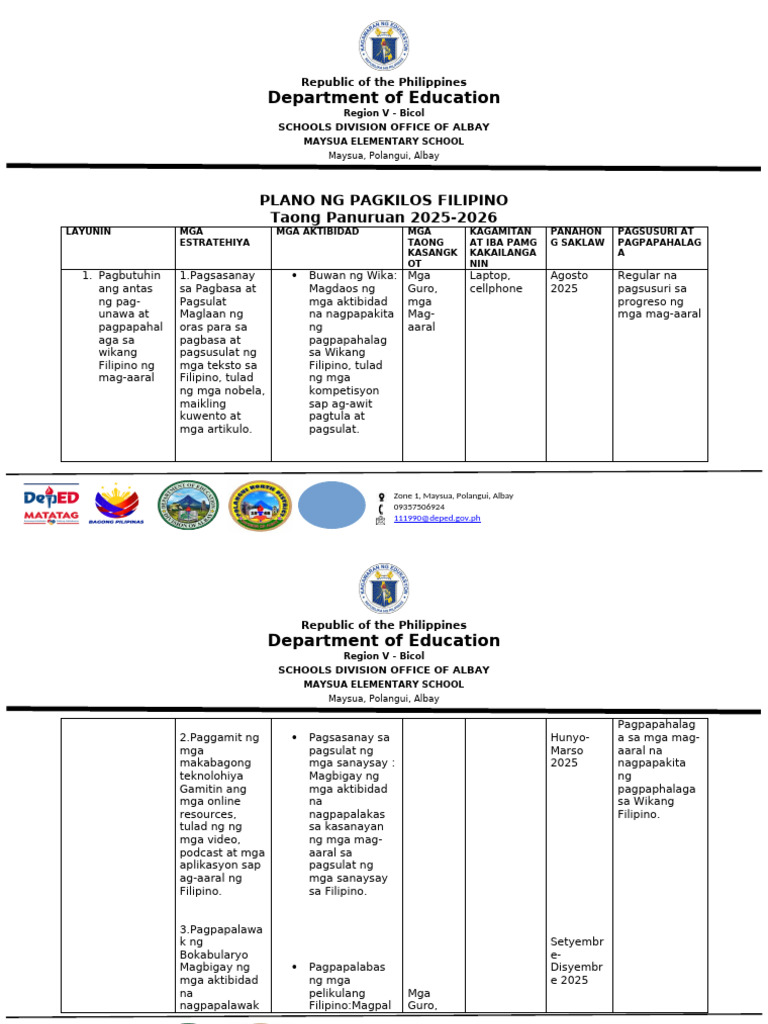 Action Plan FILIPINO | PDF
