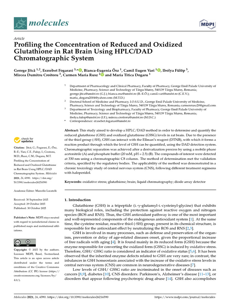 Profiling The Concentration of Reduced and Oxidiz | PDF | Glutathione ...
