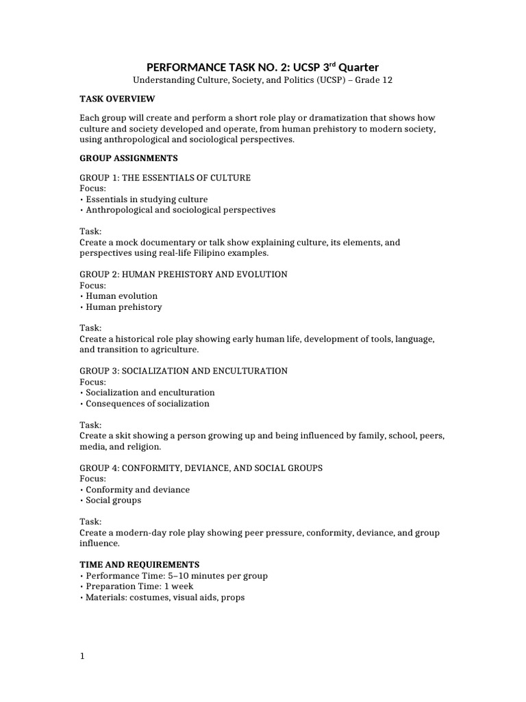 UCSP Grade 12 Performance Task Guide | PDF