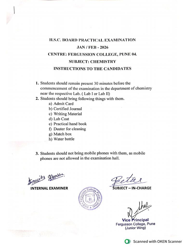 HSC Board Chemistry Practical Exam TT | PDF