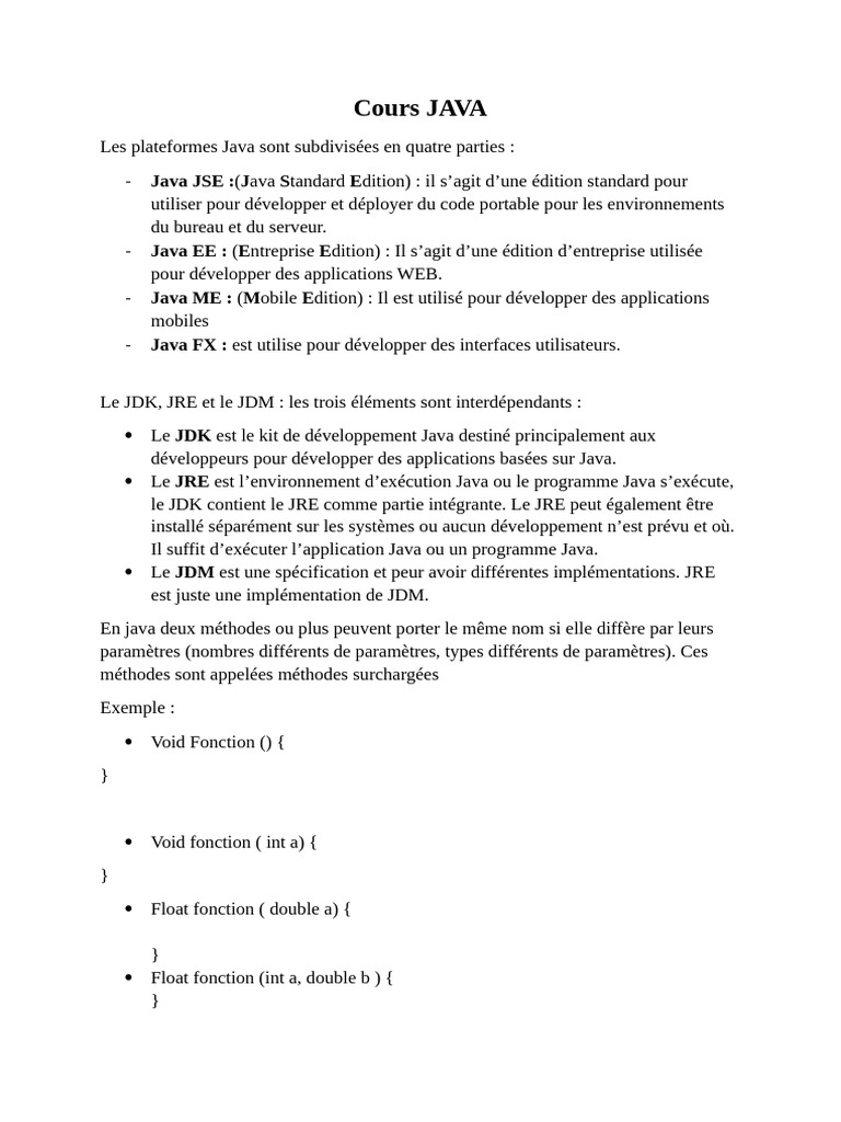 Introduction aux Éditions Java et Concepts clés | PDF