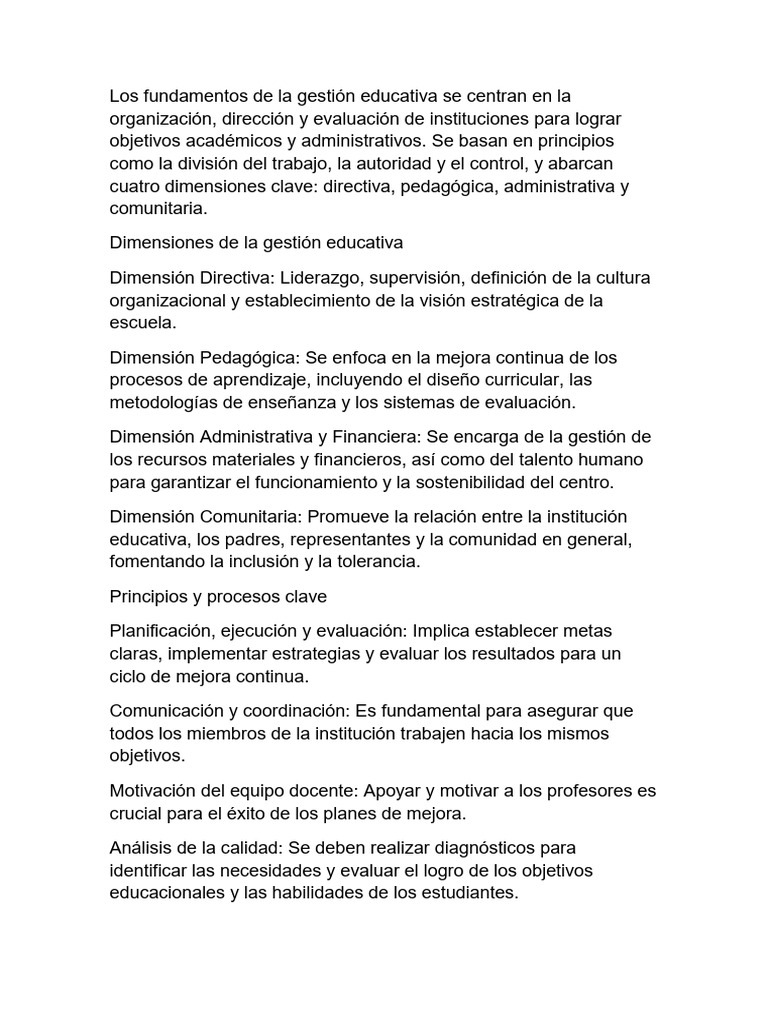 Fundamentos de la Gestión Educativa | PDF | Planificación | Enseñando