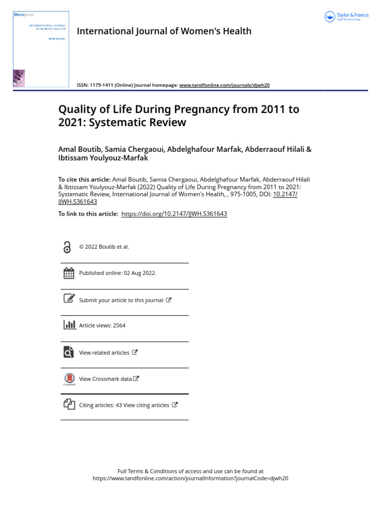 Quality of Life in Pregnancy: 2011-2021 Review | PDF | Quality Of Life ...