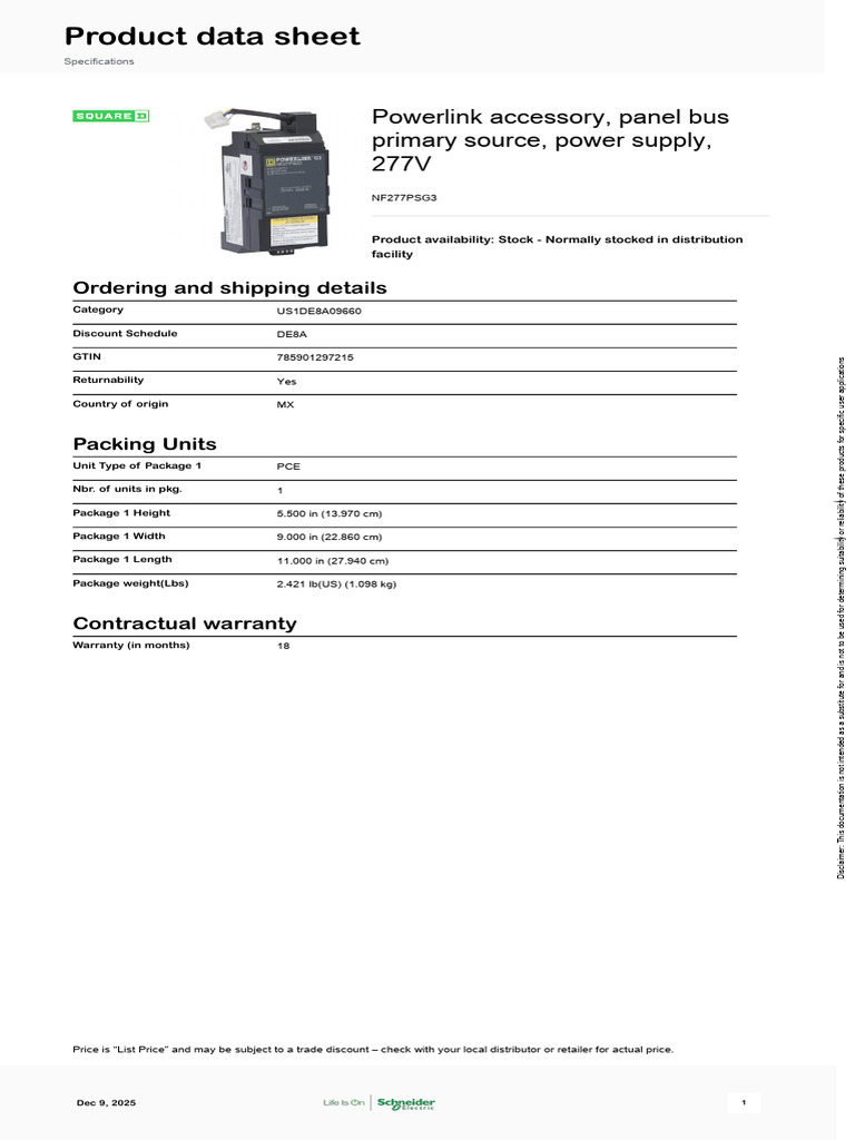 Powerlink 277V Accessory Panel Bus | PDF