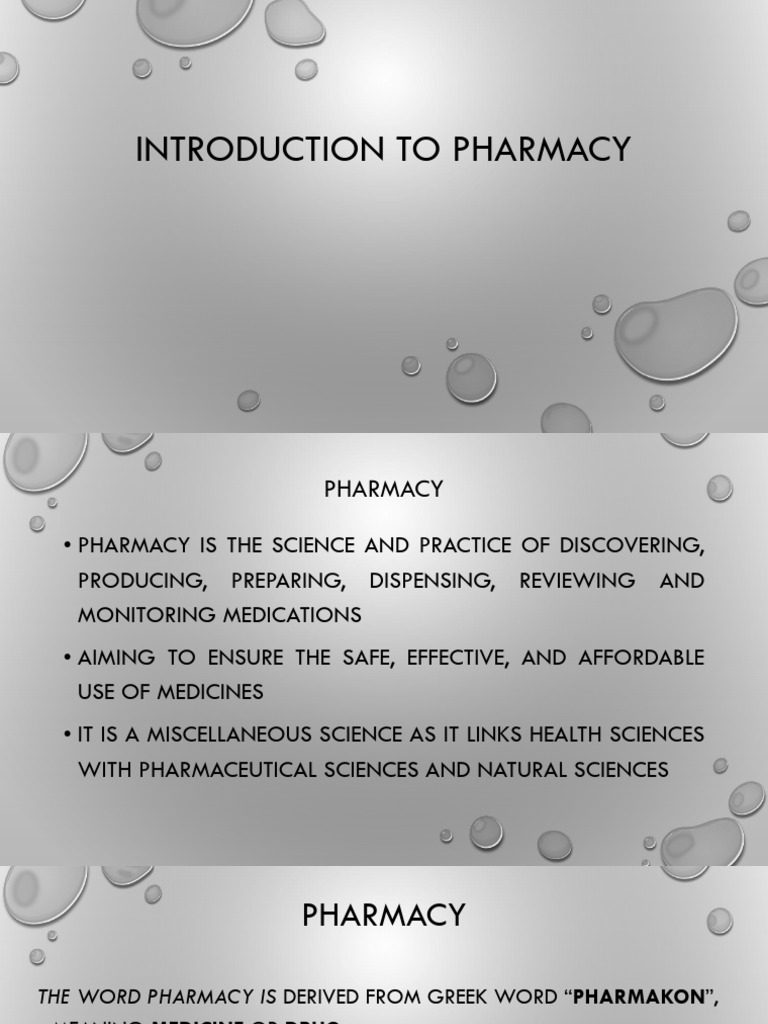 Introduction to Pharmacy Basics | PDF | Pharmacy | Pharmacist