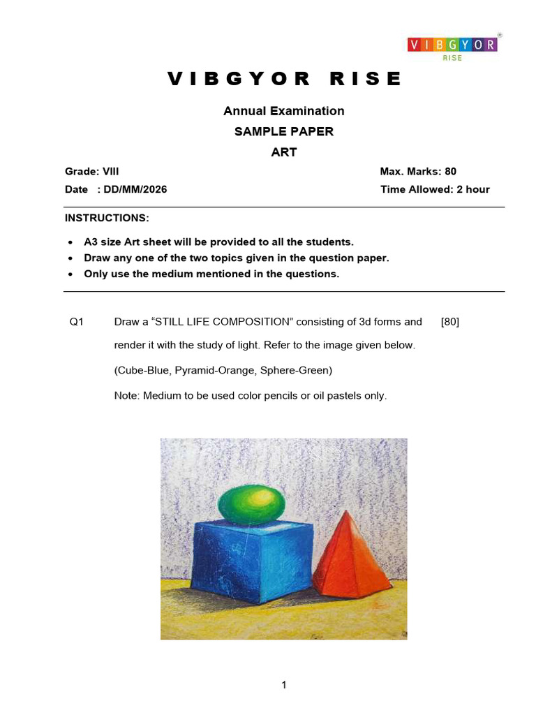 Grade VIII Art Exam Sample Paper | PDF