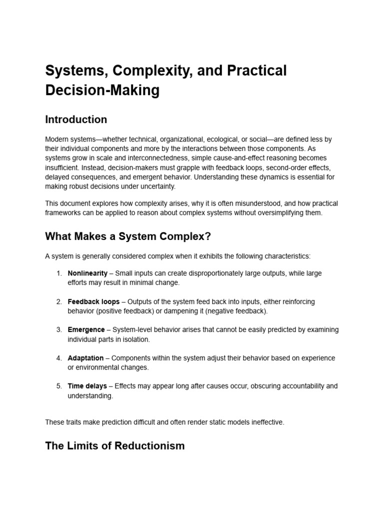 Navigating Complex Systems for Decision-Making | PDF | System | Feedback
