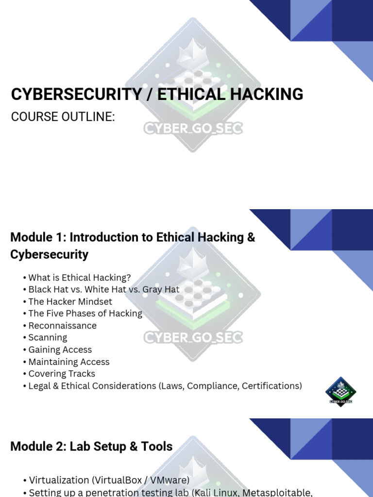 Ethical Hacking Course Outline | PDF | Penetration Test | Security