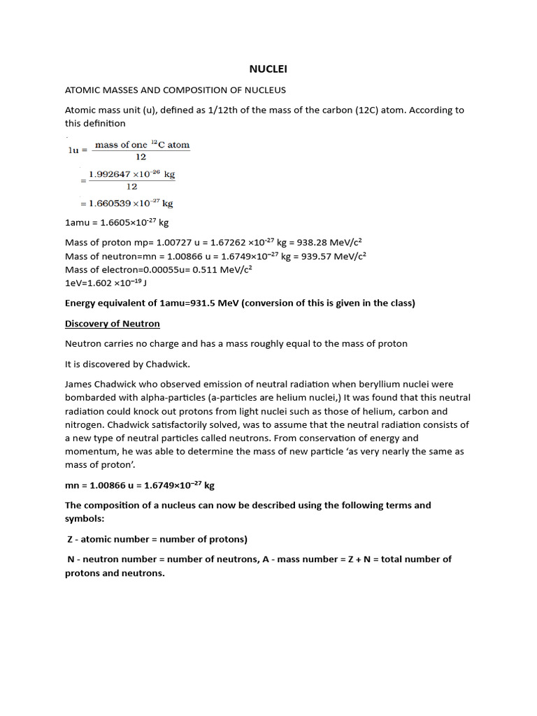 Atomic Masses and Nuclear Composition | PDF | Atomic Nucleus | Neutron