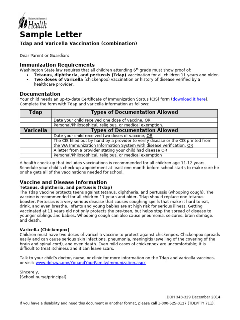 Sample Letter: Immunization Requirements | PDF | Vaccines | Immunology