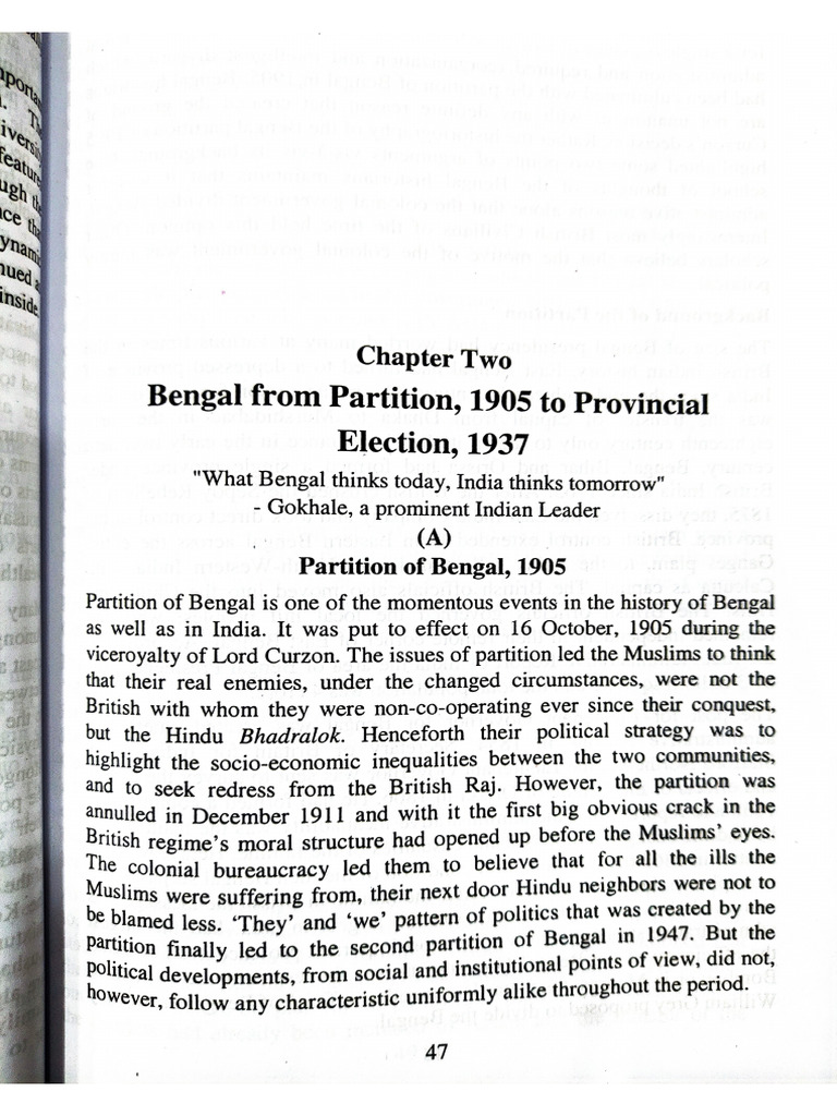 The Partition of Bengal 1905 | PDF