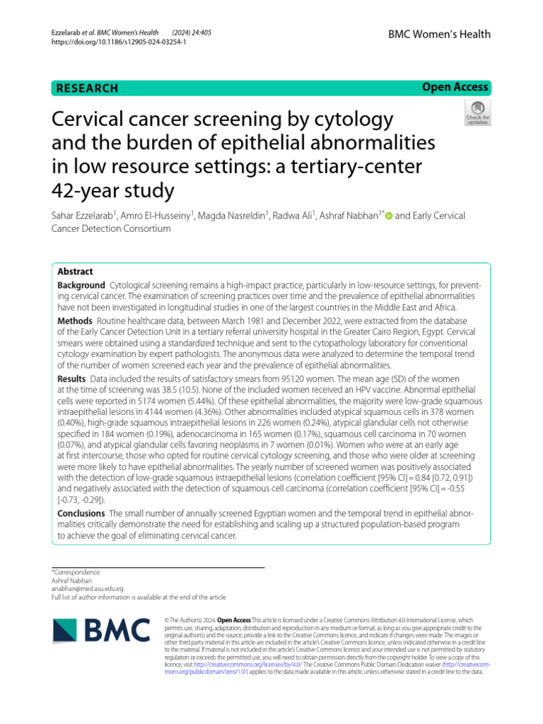 Cervical Cancer Screening Trends in Egypt | PDF | Cervical Cancer ...
