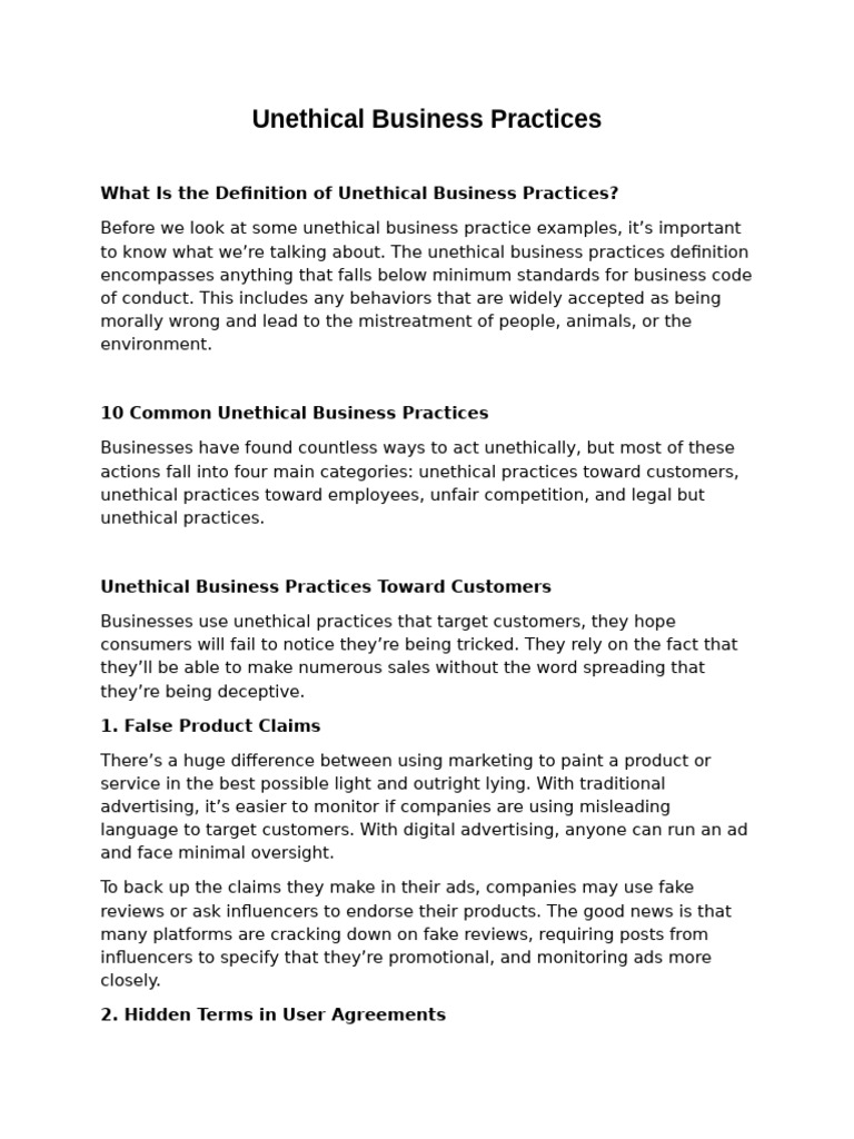 Common Unethical Business Practices | PDF | Business Ethics | Coca Cola