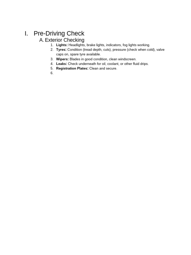 Pre-Driving Safety Checklist Guide | PDF