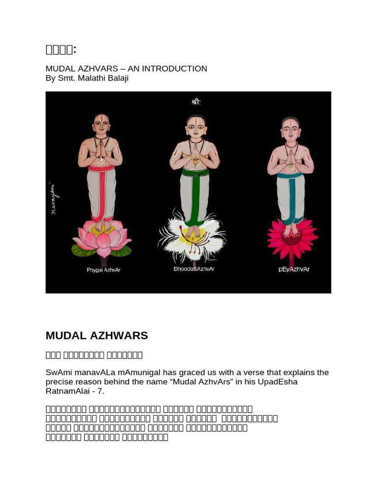 Introduction to Mudal Azhvars | PDF | Vaishnavism | Theistic Indian ...
