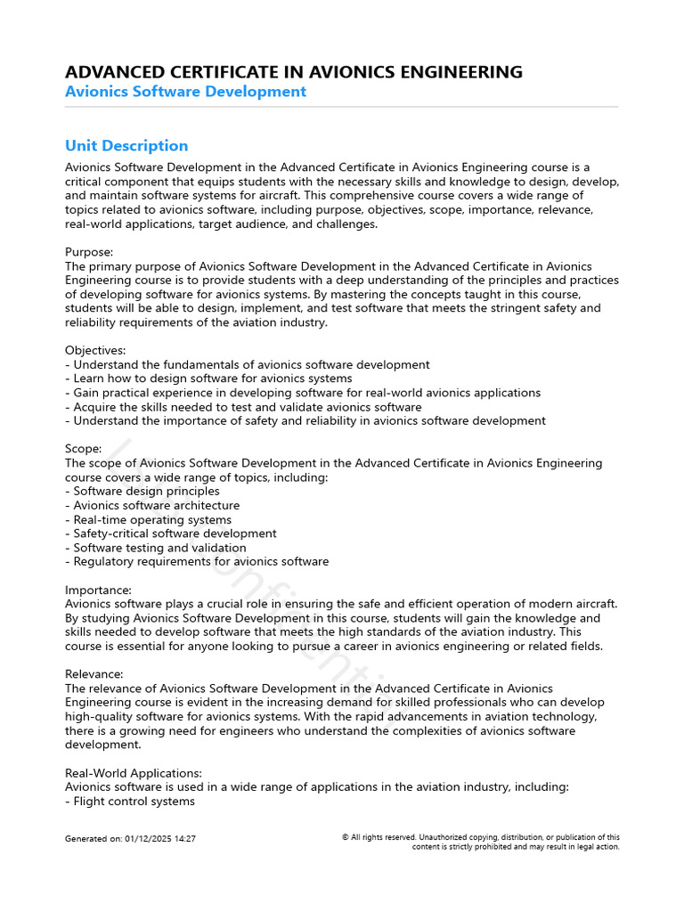 Avionics Software Development Course | PDF | Avionics | Software ...
