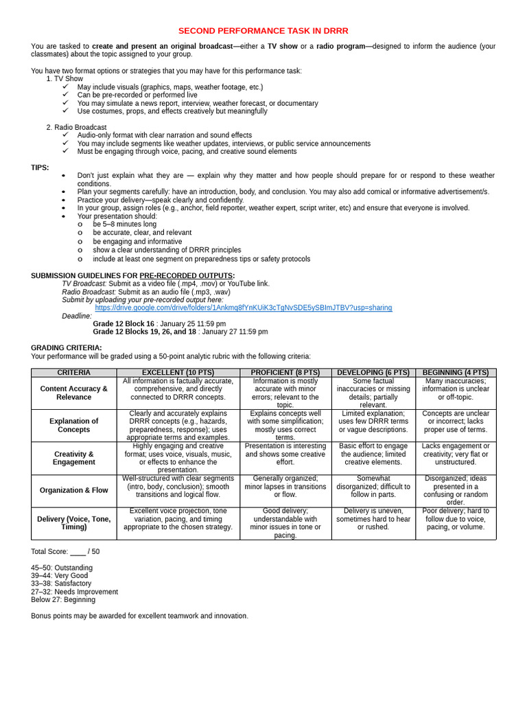 DRRR Broadcast Performance Task Guide | PDF | Human Communication