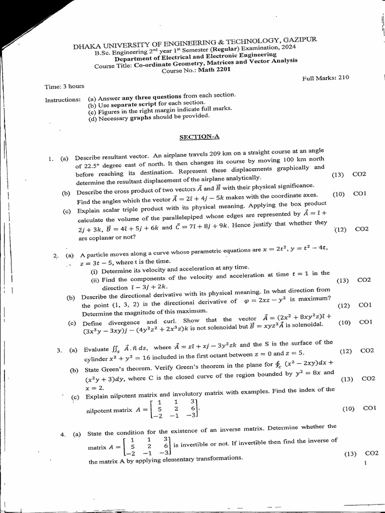 EEE Regular 2year 1sem 2024 Math-2201 | PDF