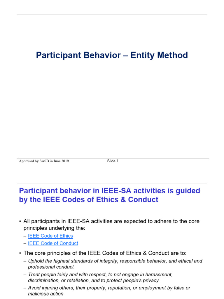 IEEE-SA Participant Behavior Guidelines | PDF | Leadership | Social Ethics