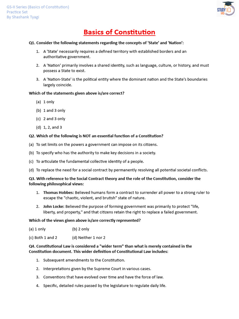 Constitution Basics Practice Set | PDF | Constitution | Social Contract