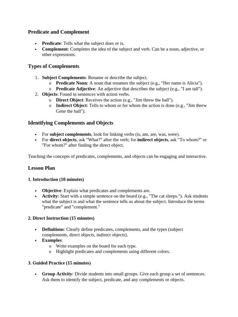 Understanding Predicates and Complements | PDF | Subject (Grammar ...