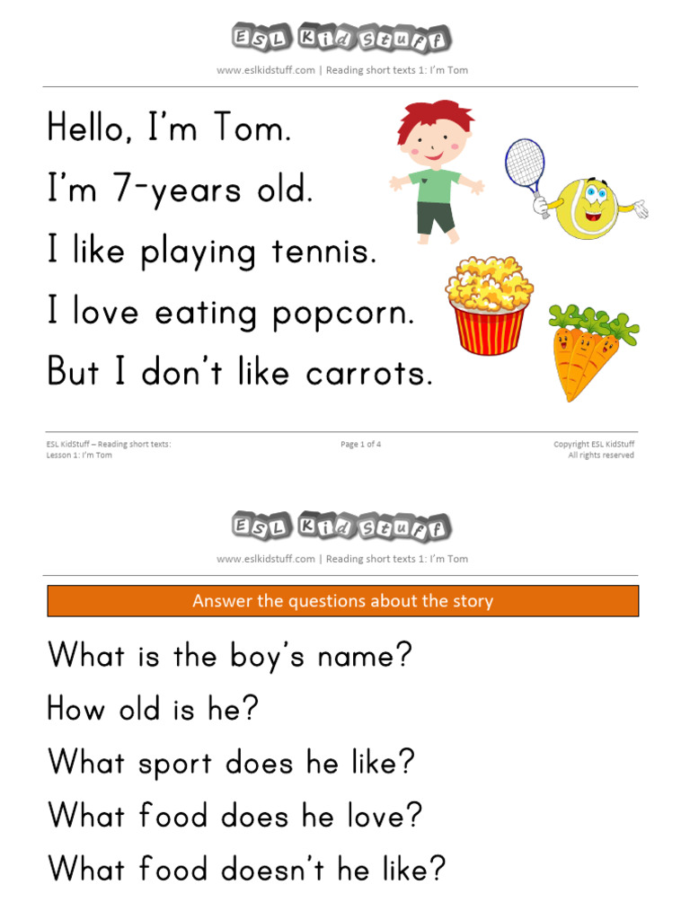 Reading Comprehension: I'm Tom | PDF