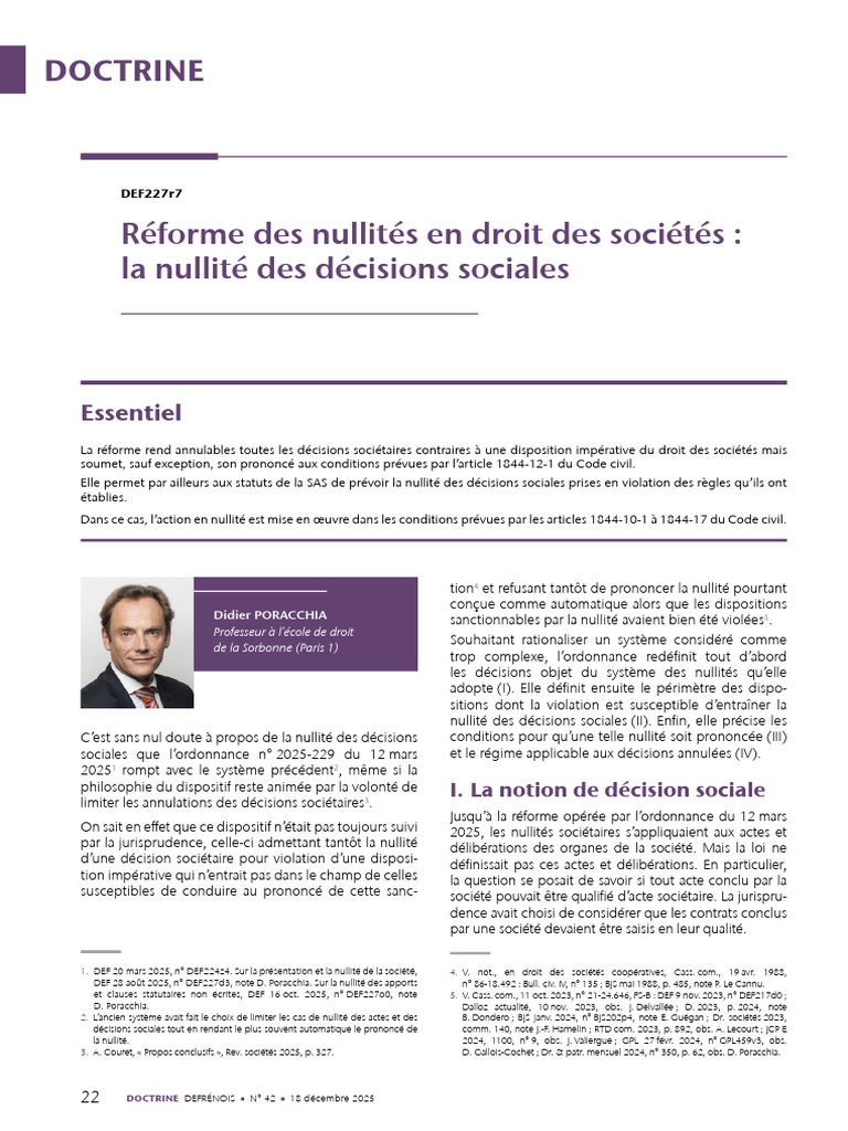 Réforme des nullités en droit sociétaire | PDF | Loi | Droit privé