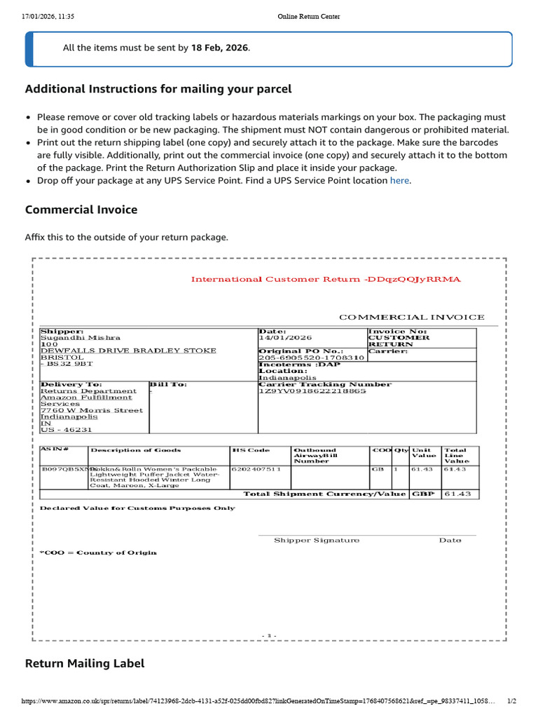 Parcel Return Instructions for UPS | PDF