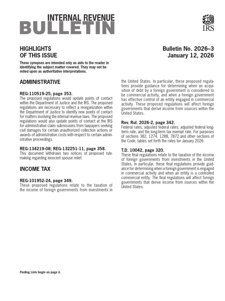 IRS Bulletin Highlights January 2026 | PDF | Internal Revenue Service ...
