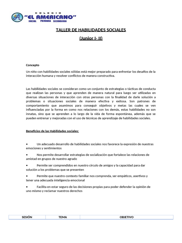 Taller de Habilidades Sociales | PDF | Habilidades sociales | Las emociones