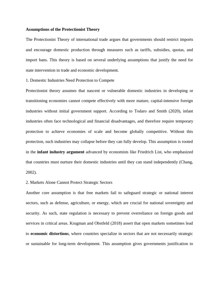 Key Assumptions of Protectionist Theory | PDF | Protectionism | Tariff